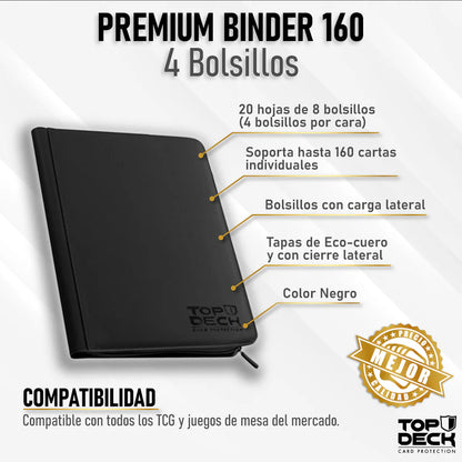 Carpeta de Cuero Negro + Cierre Topdeck 4 Bolsillos