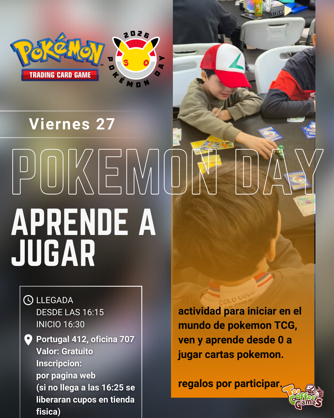 Cupo Aprende a jugar Cartas Pokemon Pokemon day 2026 (viernes 27)