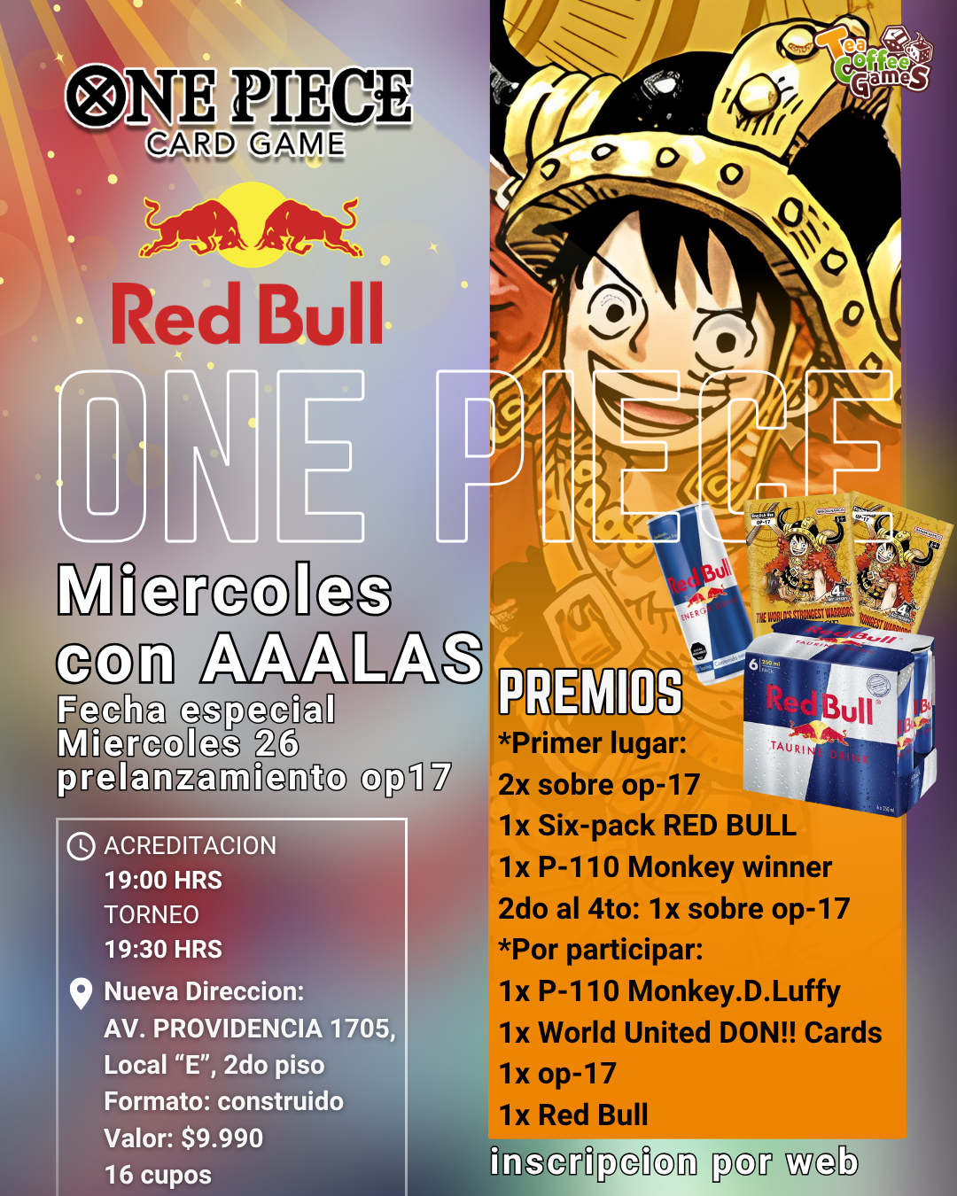 Cupo One Piece Miercoles 26 de Agosto prelanzamiento construido