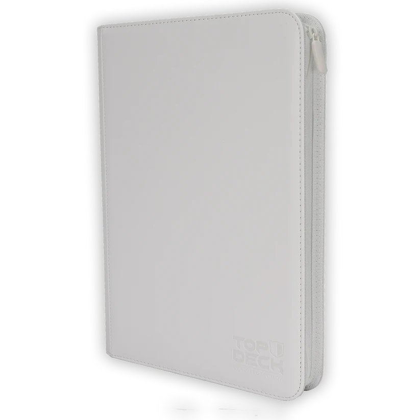 Carpeta de Cuero Blanco + Cierre Topdeck 9 Bolsillos