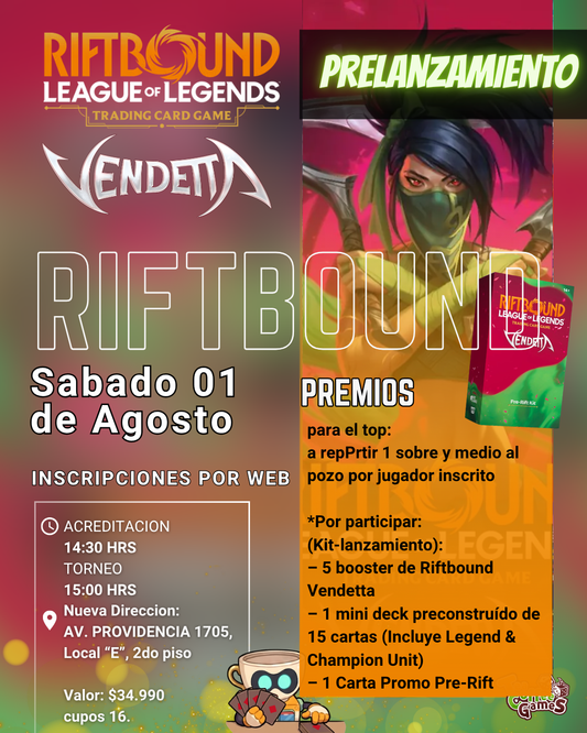 Cupo prelanzamiento Vendetta Riftbound Sabado 01 de Agosto
